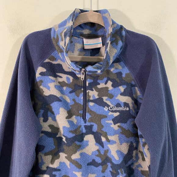 Columbia Boy's Blue Camo Quarter Zip Fleece Sweater Size M - Picture 2 of 8